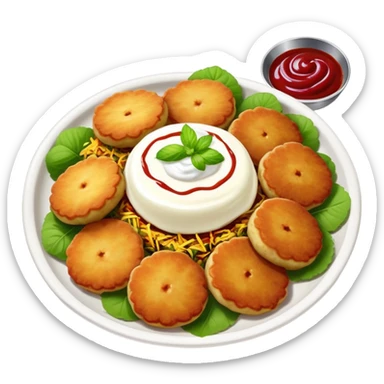 Aloo Tikki Chaat, Indian street food with potato patties, yogurt, and chutneys sticker