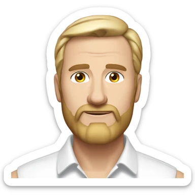 middle aged english man, short slicked back hair blonde, blonde medium length size full beard, eyesbrows not raised, in a smart white unbuttoned shirt. sticker