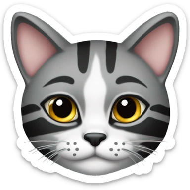 Eine dicke Katze schwarz grau getigert welche sitzt und einen mit großen Augen anschaut sticker