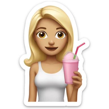 Pretty blonde girl drinking a light pink smoothie  sticker