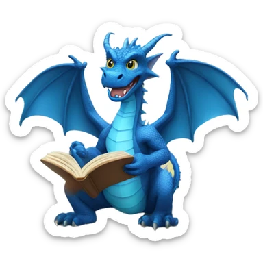 Blue dragon reading the book sticker