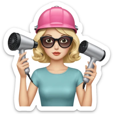 Emoji de mujer con casco secador, gafas de sol, rulos y leyendo revista, estilo vintage chic sticker