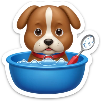 dog, dog bowl, toy, grooming tool sticker