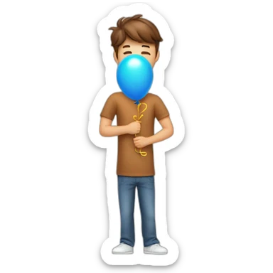 44 brown hair man congratulating wearing a big 19 shaped  balloon on hands sticker