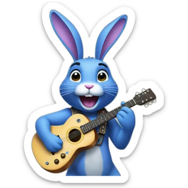 Bonnie is a blue animatronic rabbit with a guitar sticker