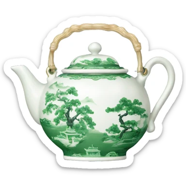 Green and white chinoiserie teapot sticker