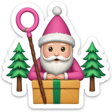 emojis estilo pixar de la cara de santa, arbolito rosa, reno, lazo coquet,bastones de caramelo rosa, caja de regalo rosa, arbolito verde con bambalinas rosa sticker