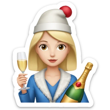 girl holding only Champagne bottle with party cap. sticker