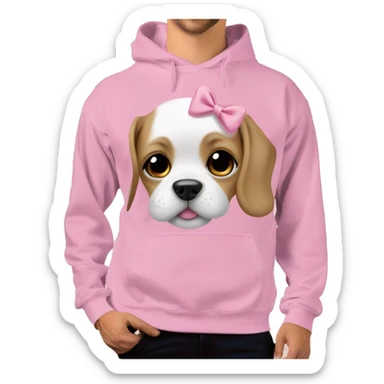 Puppy with a baby pink bow hoody sticker