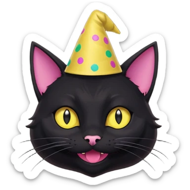 image friend from deltarune, a cat with a pink eye and a yellow eye, and black fur and pointy ears smiling sticker