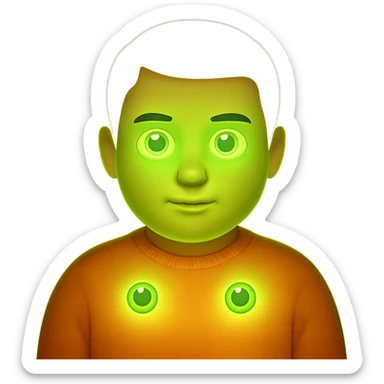 Make the neon green eyes even brighter and more glowing, keep the rest of the emoji unchanged, with no background. The style is a neon green glowing emoji with no background. sticker