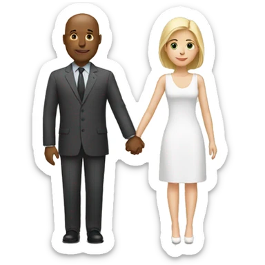 Bald black man holding hands with a white brunette woman sticker