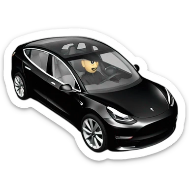 small Nikola Tesla riding an all black Tesla Model 3, side view sticker