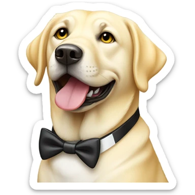 yellow lab dog wearing a tuxedo sticker