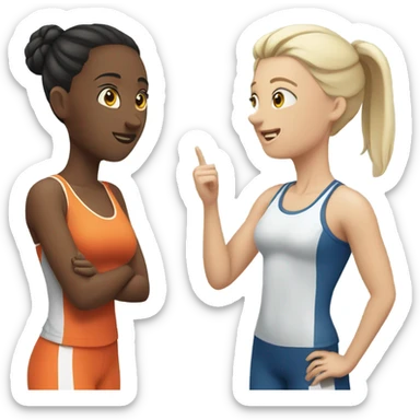2 white skin woman in sportswear talking to eachother sticker