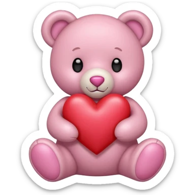 pink pastel teddy bear hold red heart sticker