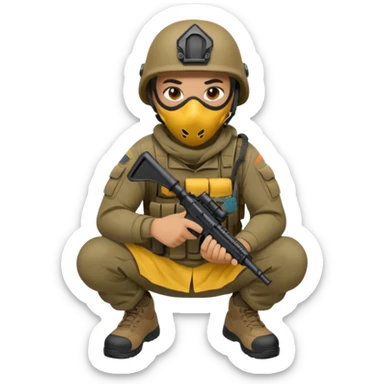 Soldier crouching with tactical mask sticker