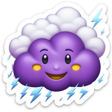 Purple emoji with clouds with thunder sticker