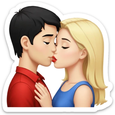 a blonde girl and black haired boy kissing sticker