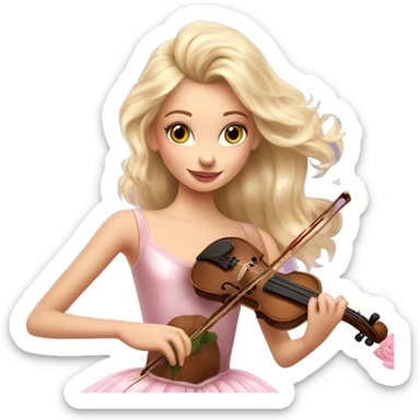ballet blonde with skin girl with soft pastel tutu playing violin with peonies and sparkles realistic coquette sticker