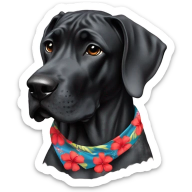 Black Great Dane with Hawaiian bandana red flower  sticker