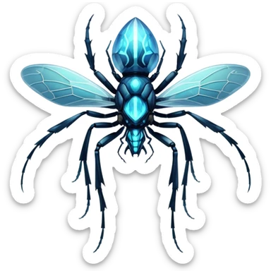 A bioluminescent insectoid with crystalline exoskeleton segments that refract light into dazzling patterns, sharp teeth, capable of phasing through solid objects when exposed to moonlight. sticker