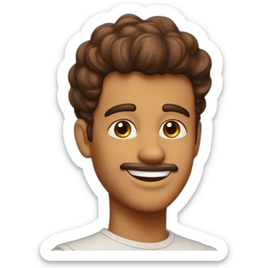 Homme au sourire captivant, charismatique, couleur chocolat au lait. Jawline définie, tête carrée, cheveux bouclés en taper fade. sticker