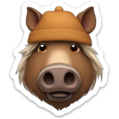 fullface brown boar tired of life with a black winter hat sticker