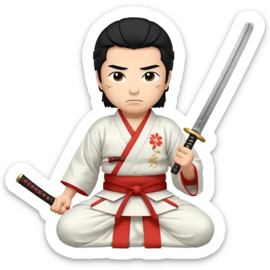kneeling samurai in white kimono sticker