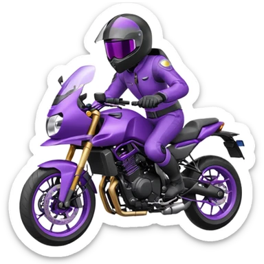 Créer un emoji avec une moto mt07 sport noir mate / violet iridescent très foncé. Avec une pilote dessus visière violet sombre faceless, bulle de la moto violet. Avec fond arrière violet, tenue complète casque inclus violet  sticker