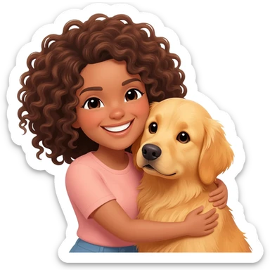 woman using tight brownhair is hugging a golden retriever dog sticker