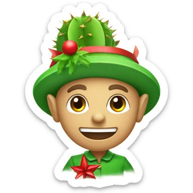 A Christmas elf with a decorative cactus sticker
