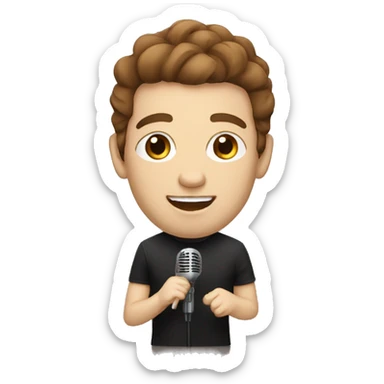 white male singer with brown hair and microphone sticker