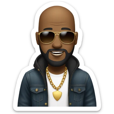 Bald Bearded black man, with a gold chain, sunglasses, jeans, t shirt  sticker