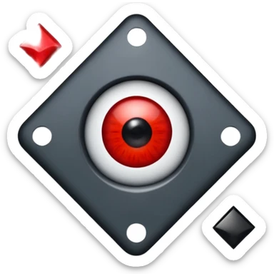 Show me a really dark grey square with a red flash on the side of it to look like a flashy eye and no other eye on the right side of the square. Add this to the head too. A domino hat that is from forsaken 1x1x1x1. sticker