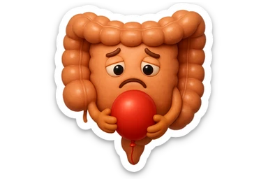 EMOJI STILE IPHONE DI un intestino triste con palloncino rosso sulla pancia, IPERREALISTICO 4K sticker