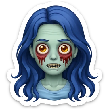 Make a zombie emoji with wavy hair dark blue,long hair sticker