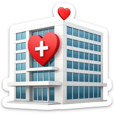 hospital building with a heart symbol sticker