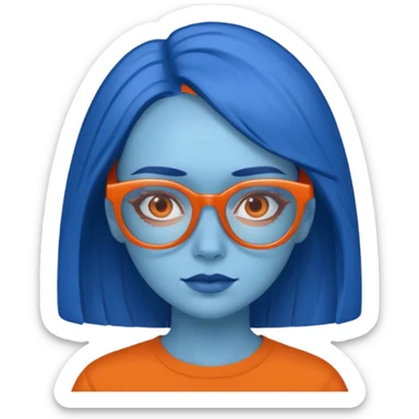 blue skinned orange glassed woman sticker