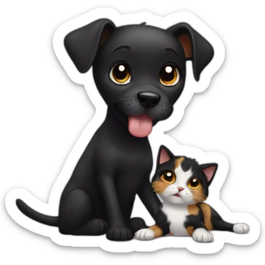 black dog licking calico cats head sticker