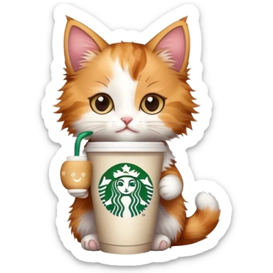 Kitten drinking Starbucks  sticker
