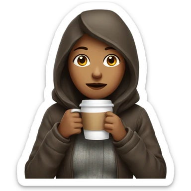 Girl hold coffe and feeling cold sticker