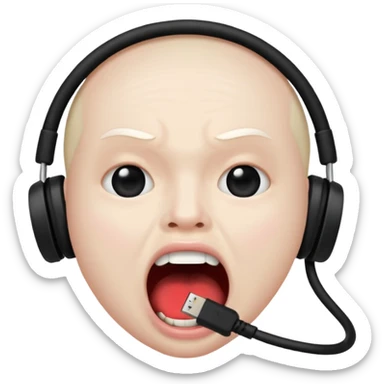 Mouth open wide with audio cable stuffed inside. sticker