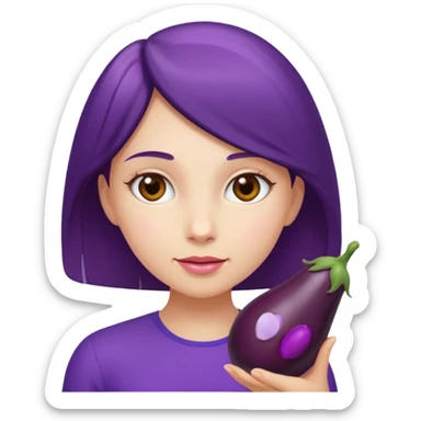 girl holding brinjal sticker