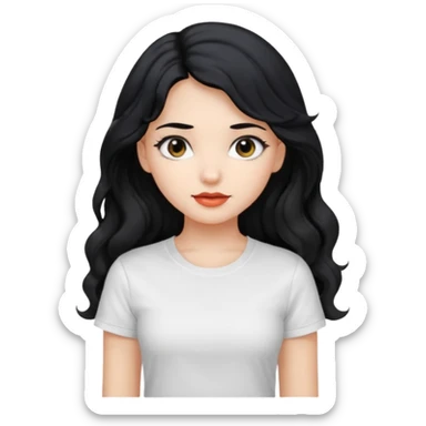 Beautiful girl,Black hair,wavy hair long hair,Black eyes, white T-shirt sticker