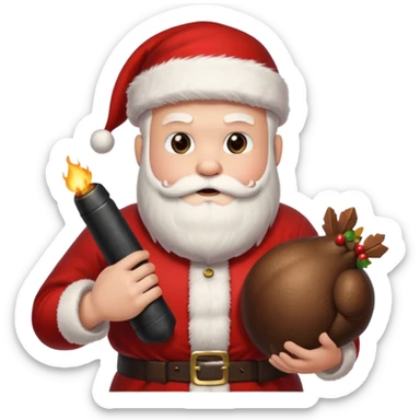 Santa holding a bomb and a turkey sticker