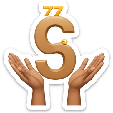 Two open separate hands. The one on the left has the number 6 on top of it floating and the other one has 7 on top of it floating sticker