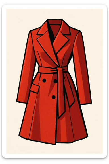 stylish red woman's coat, modern fashion illustration, vibrant toon style, elegant and fashionable sticker