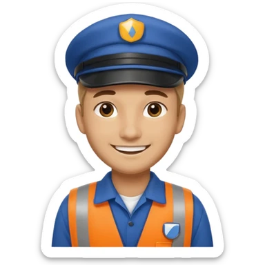 male bus worker, standing, wearing a bus company uniform and cap sticker