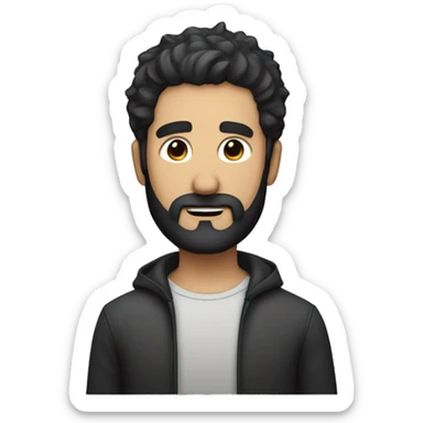 Dark short disheveled hair man with black beard wearing perfecto sticker
